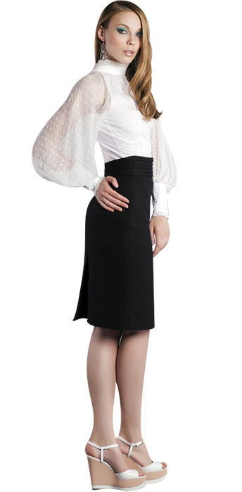 Блуза с американской проймой и пышным шифоновым рукавом, белого цвета  www.EkaterinaSmolina.ru