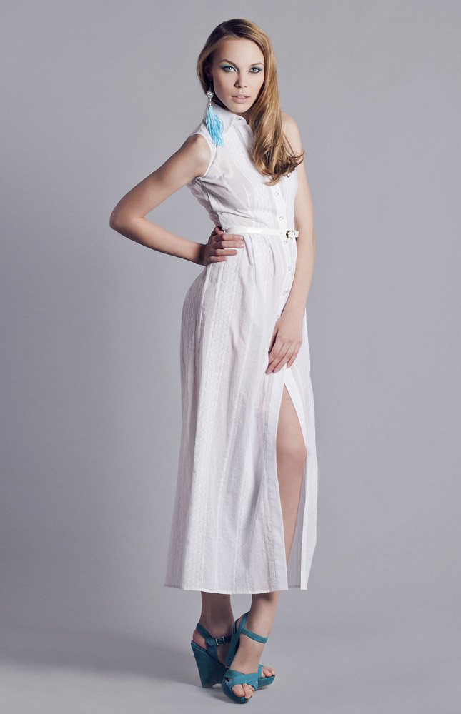 Платье-рубашка длиной в пол из белого шитья www.EkaterinaSmolina.ru