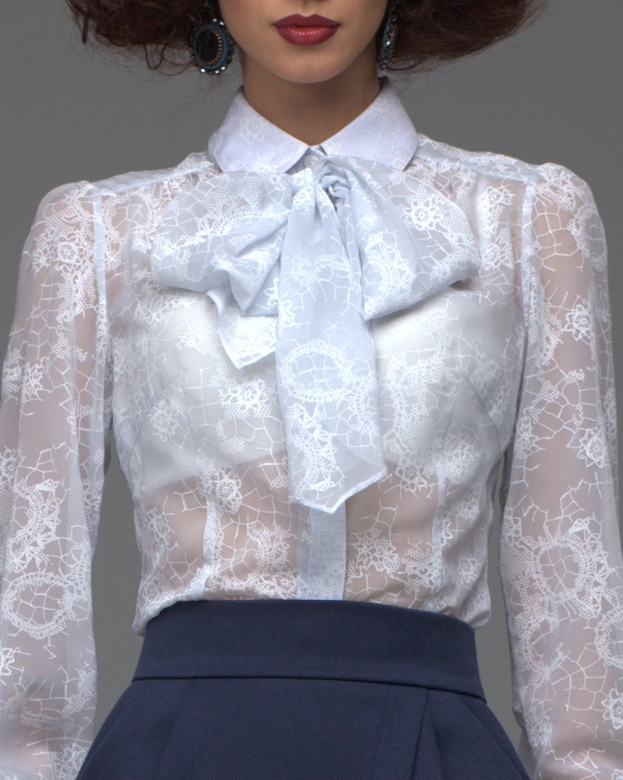 Блуза с принтом "Морозные узоры" и бантом www.EkaterinaSmolina.ru
