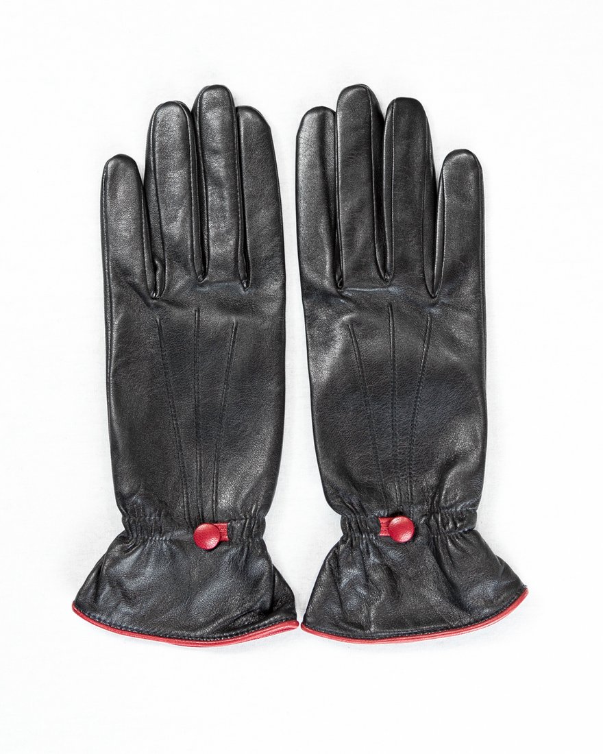 Кожаные перчатки черного цвета с красным кантом www.EkaterinaSmolina.ru