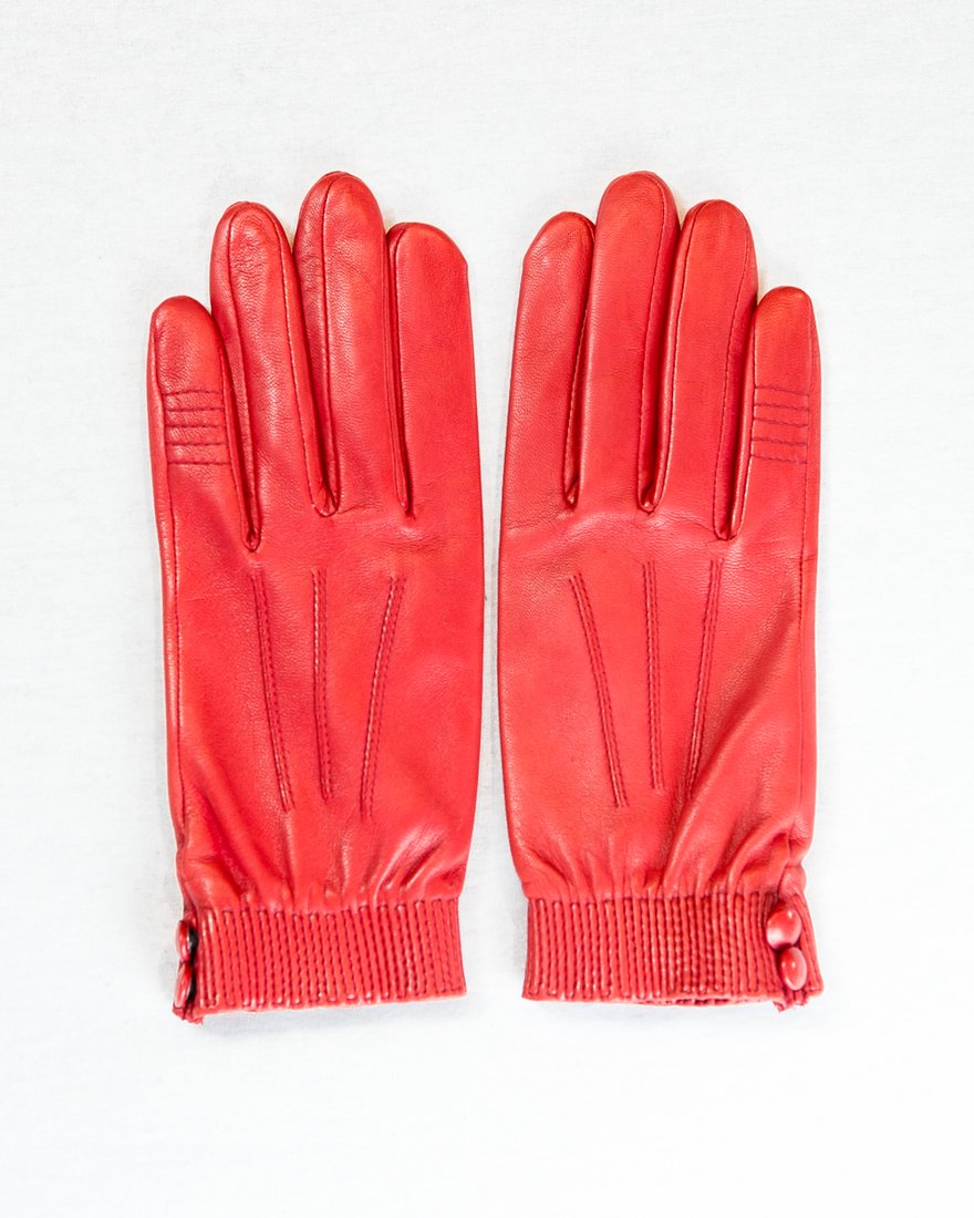 Кожаные перчатки красного цвета с декоративными манжетами www.EkaterinaSmolina.ru