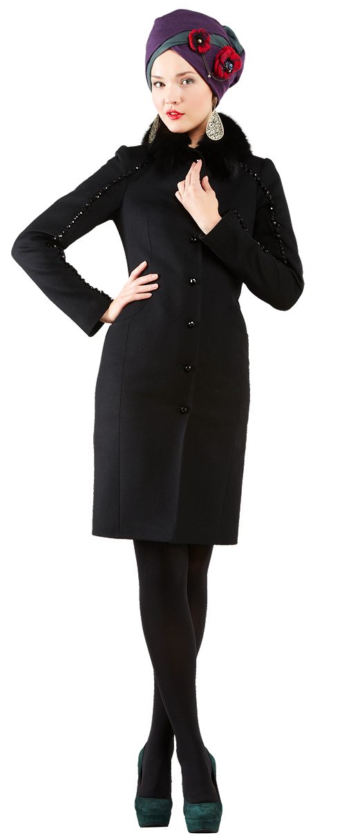 Пальто черного цвета с бусинами на рукавах www.EkaterinaSmolina.ru