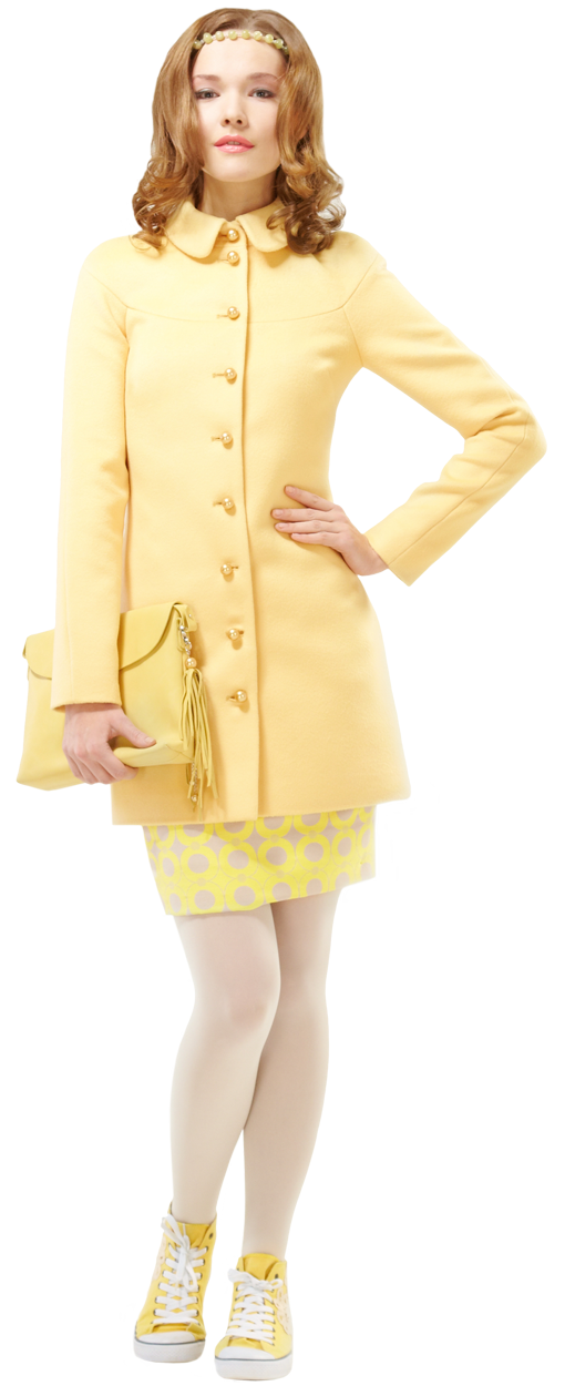 Пальто с кокеткой А-силуэта, желтое www.EkaterinaSmolina.ru
