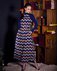 Платье длины макси синего цвета из комбинированной ткани с принтом зигзаг www.EkaterinaSmolina.ru
