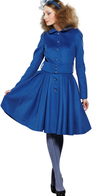 Пальто с юбкой из складок, синее. 
