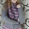 Пальто жаккардовое с вязаным поясом, розовый горошек