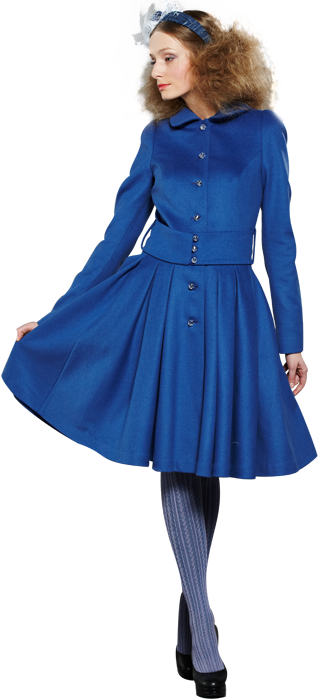 Пальто с юбкой из складок, синее.  www.EkaterinaSmolina.ru