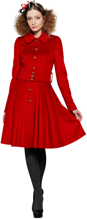 Пальто с юбкой из складок, красное. www.EkaterinaSmolina.ru