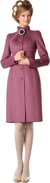 Пальто с защипами на воротнике и брошью, розовое