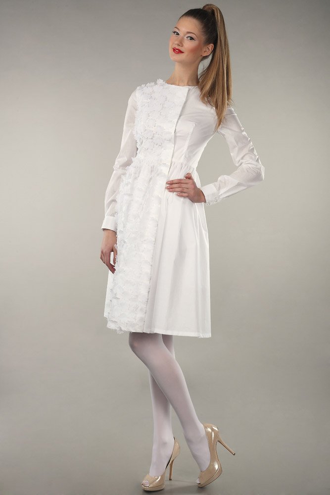 Асимметричное пальто-платье из хлопка с цветами из органзы www.EkaterinaSmolina.ru