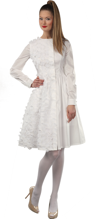 Асимметричное пальто-платье из хлопка с цветами из органзы www.EkaterinaSmolina.ru