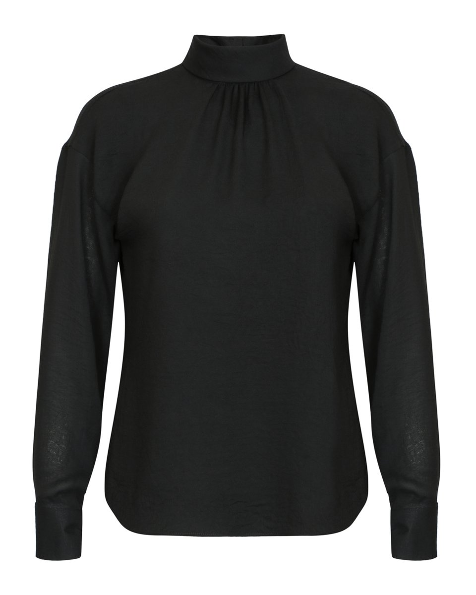 Блуза черного цвета со сборкой у воротника