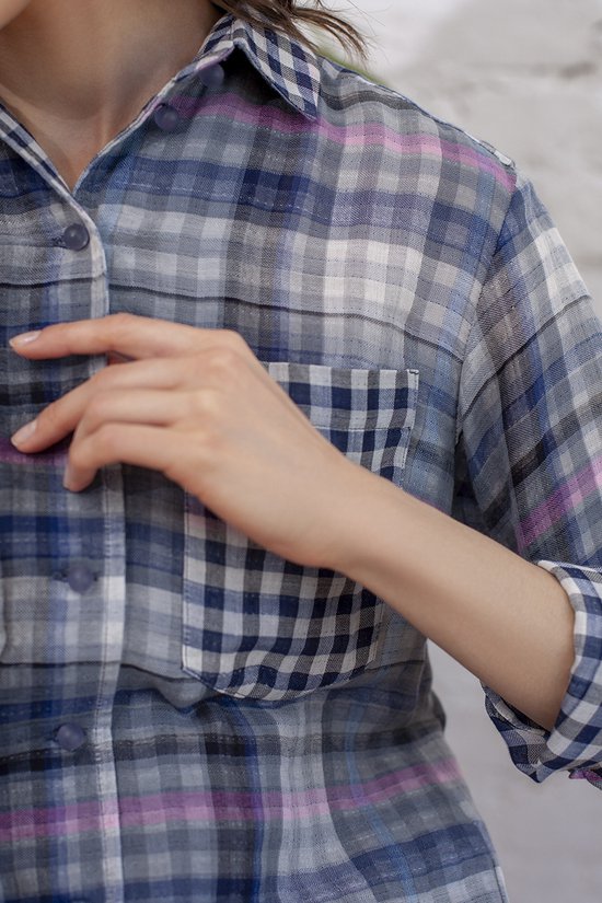 Блуза из клетчатой ткани с удлиненной спинкой
