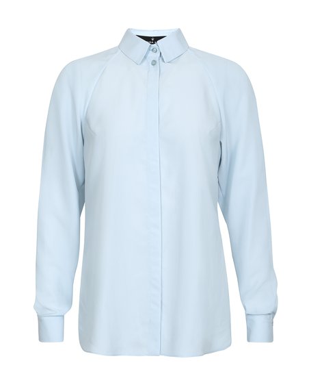Блуза с фигурной линией низа нежно-голубого цвета