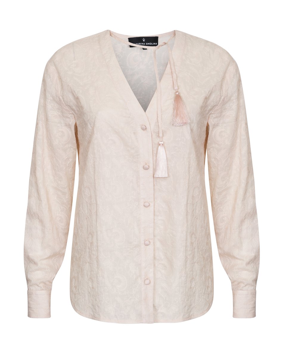 Блуза с шитьем кремового цвета