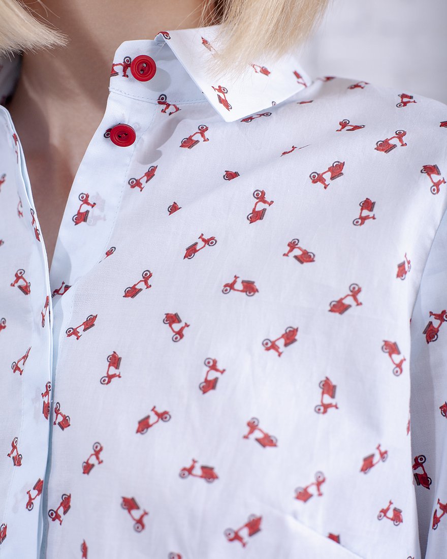 Блуза с принтом "красные мопеды" www.EkaterinaSmolina.ru