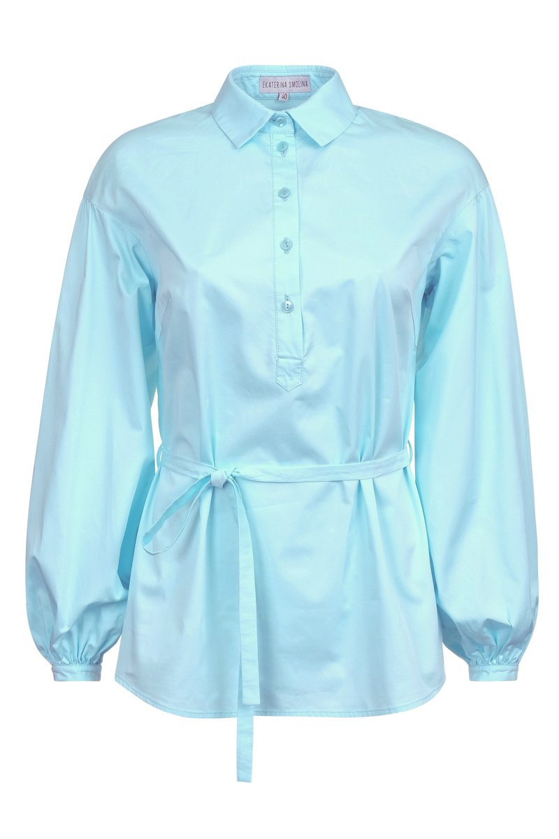 Блуза с пышными рукавами, голубая