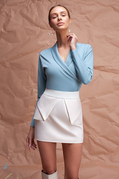 Блуза трикотажная мятного цвета с шалевым воротником