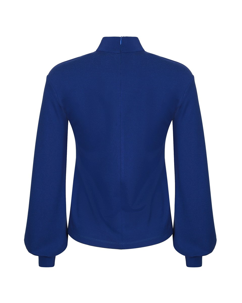 Блуза трикотажная с пышными рукавами синего цвета