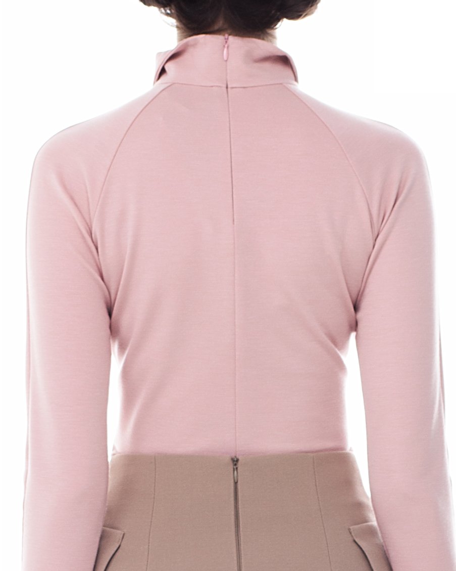 Блуза трикотажная с рукавом-реглан, пудрово-розовая