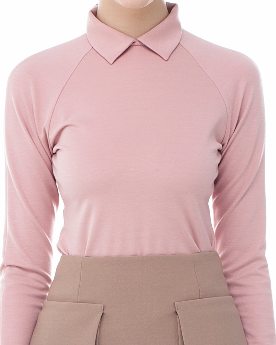 Блуза трикотажная с рукавом-реглан, пудрово-розовая