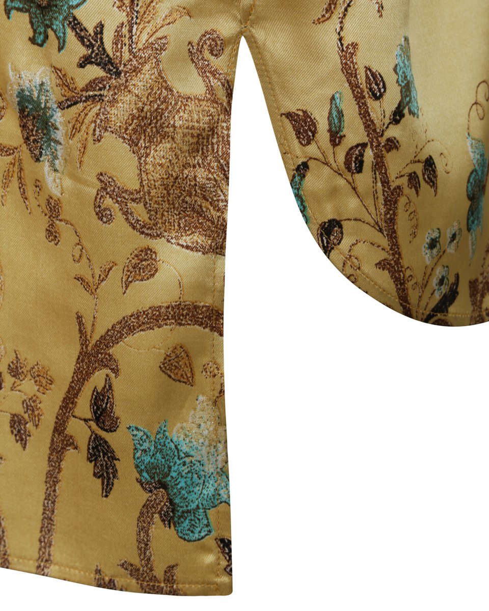 Блуза удлиненная с авторским принтом золотистого цвета