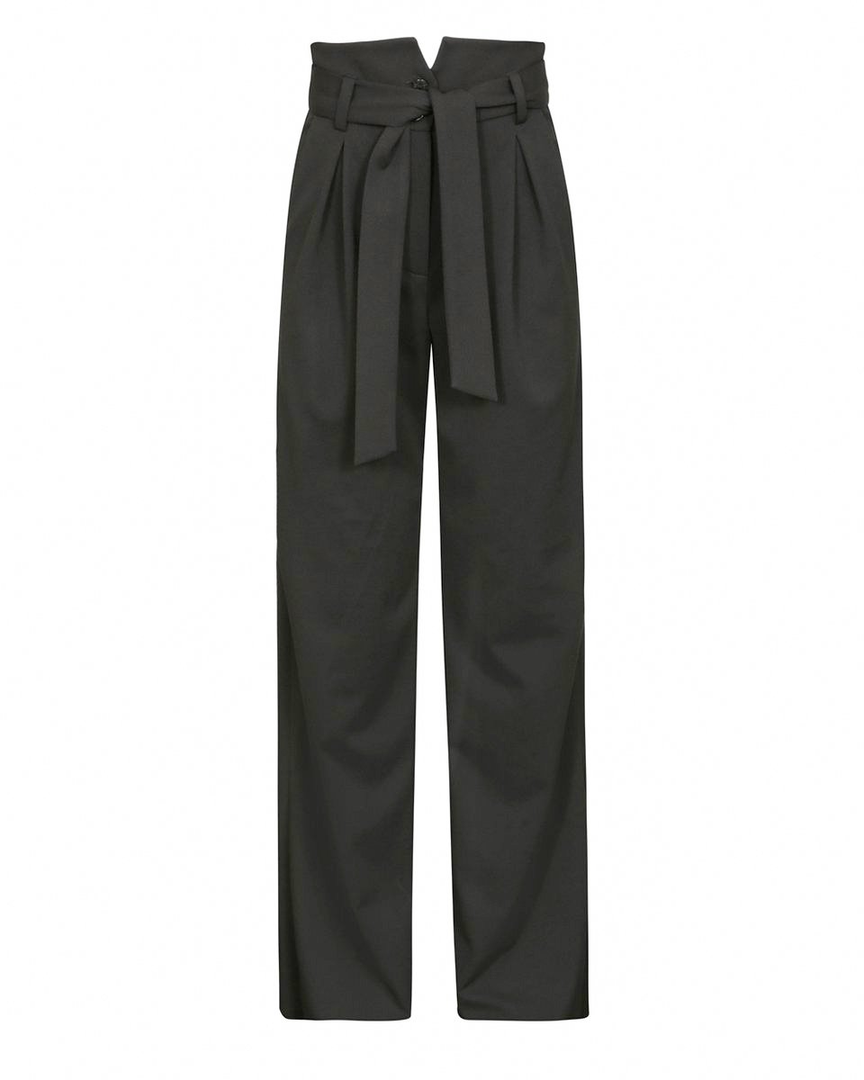 Широкие брюки серого цвета с высокой талией и защипами