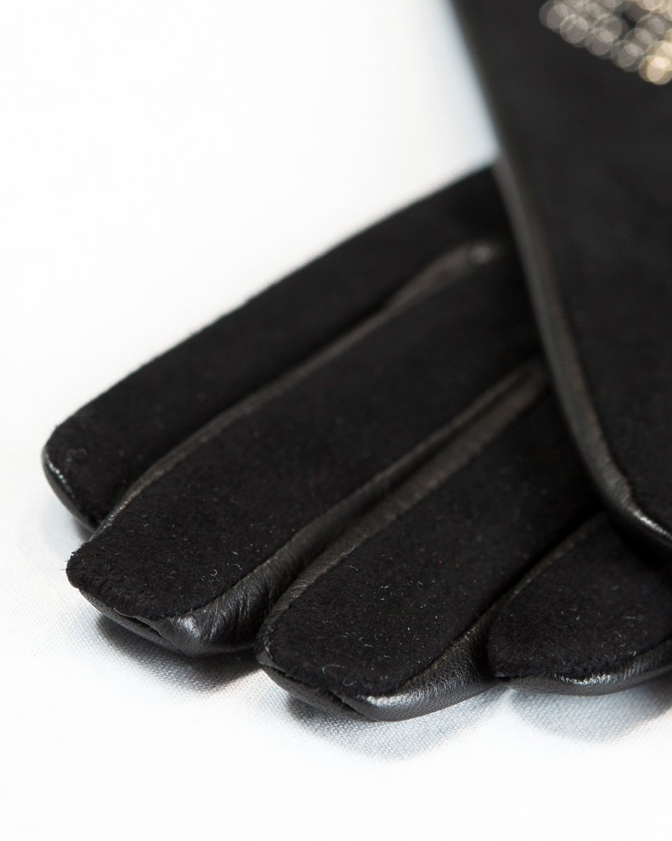 Черные перчатки из кожи и замши