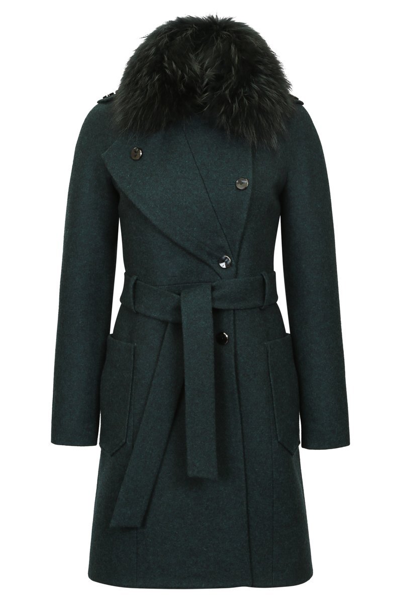 Зимнее двубортное пальто с декоративным лацканом