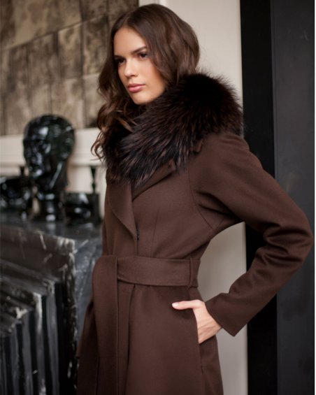 Двубортное зимнее пальто с длинными лацканами, темно-коричневого цвета