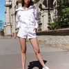 Комплект шорты и юбка с запахом из льна белого цвета