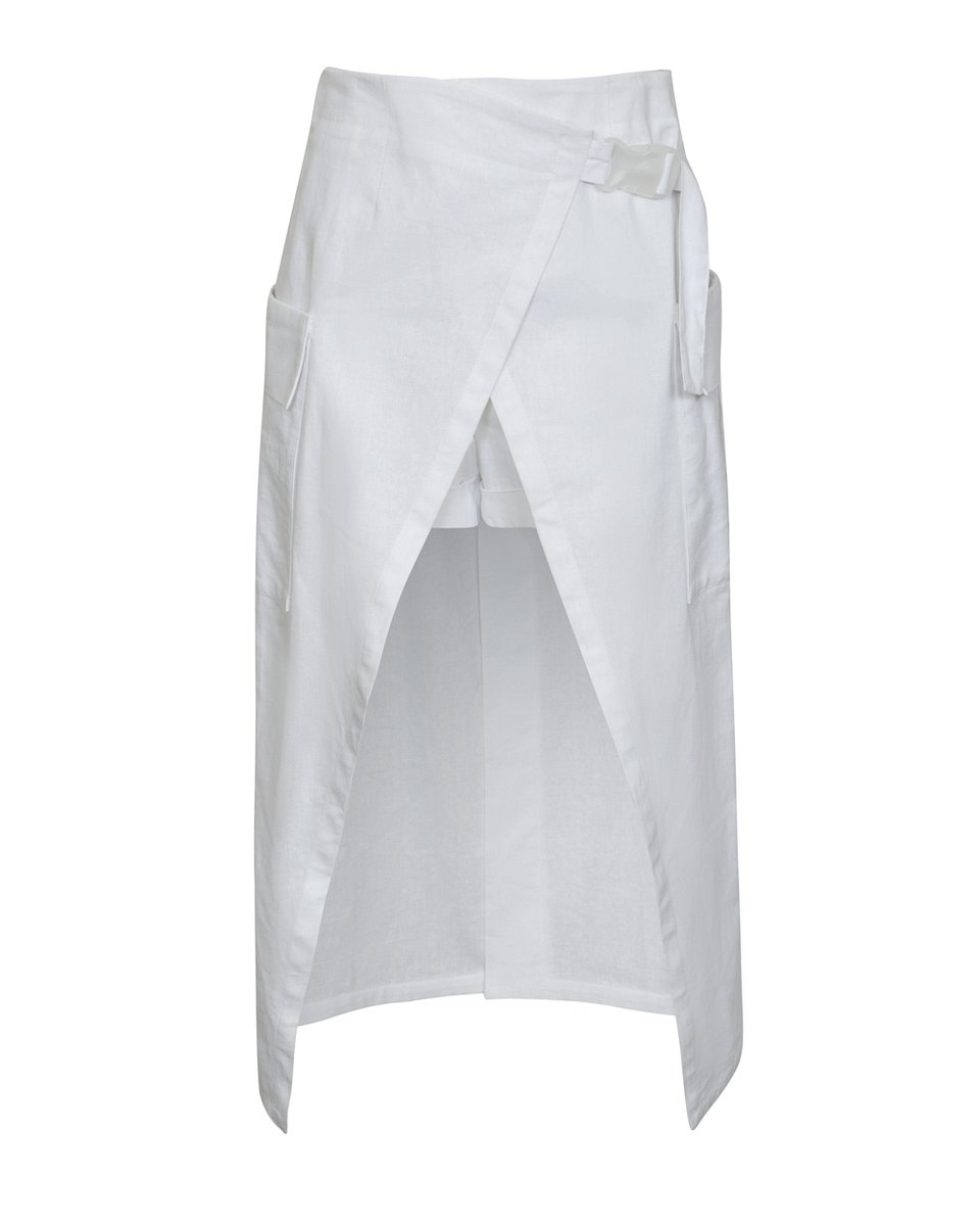 Комплект шорты и юбка с запахом из льна белого цвета
