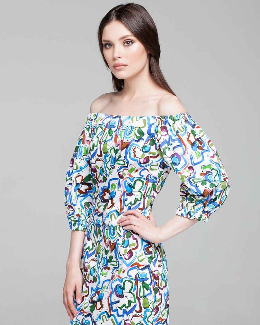 Короткое платье с акварельным принтом www.EkaterinaSmolina.ru