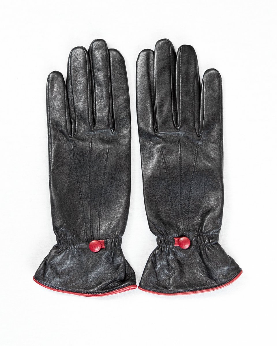 Кожаные перчатки черного цвета с красным кантом