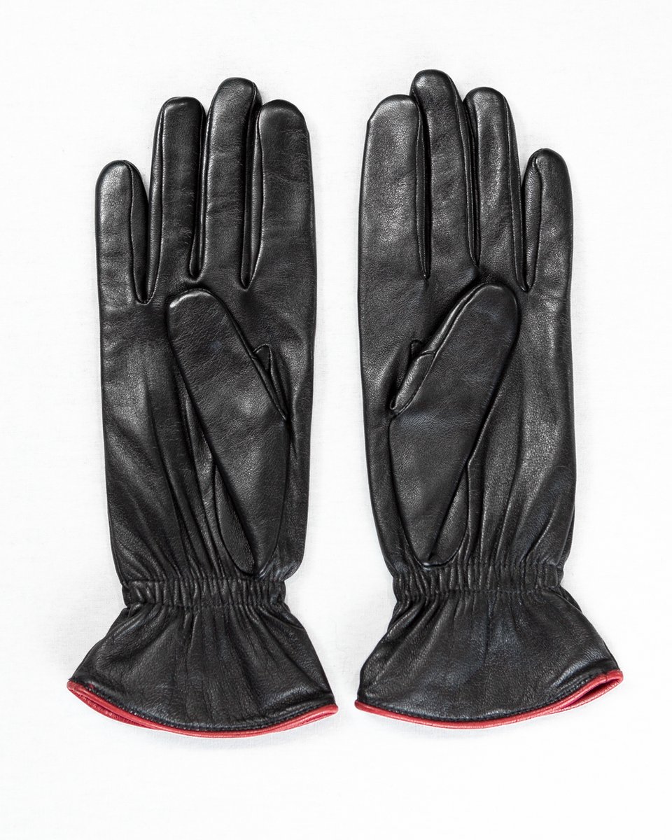 Кожаные перчатки черного цвета с красным кантом