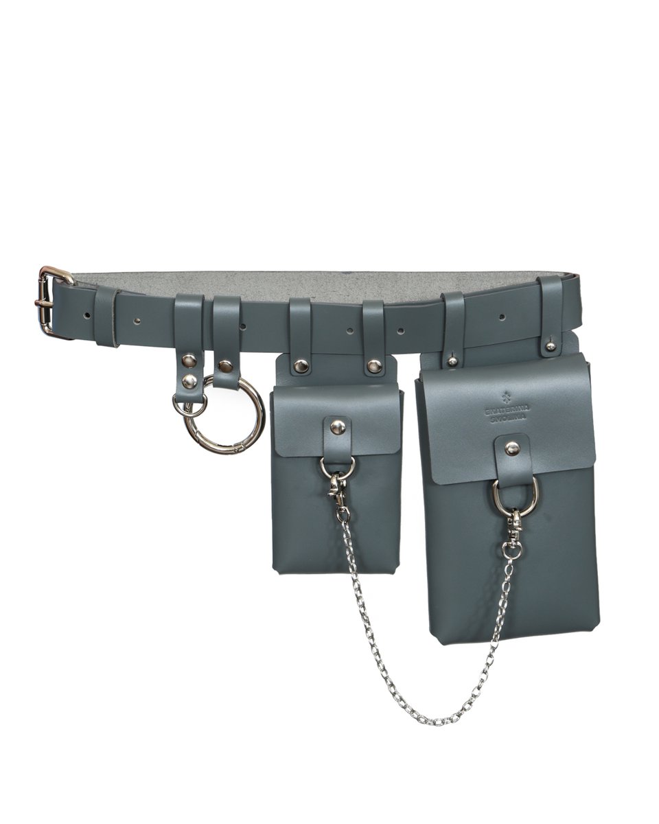 Поясная сумка-ремень серого цвета со съемными карманами