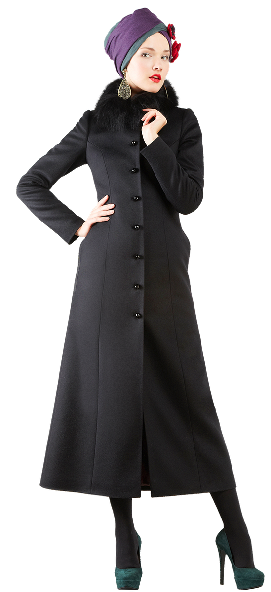 Пальто длиной в пол, черного цвета