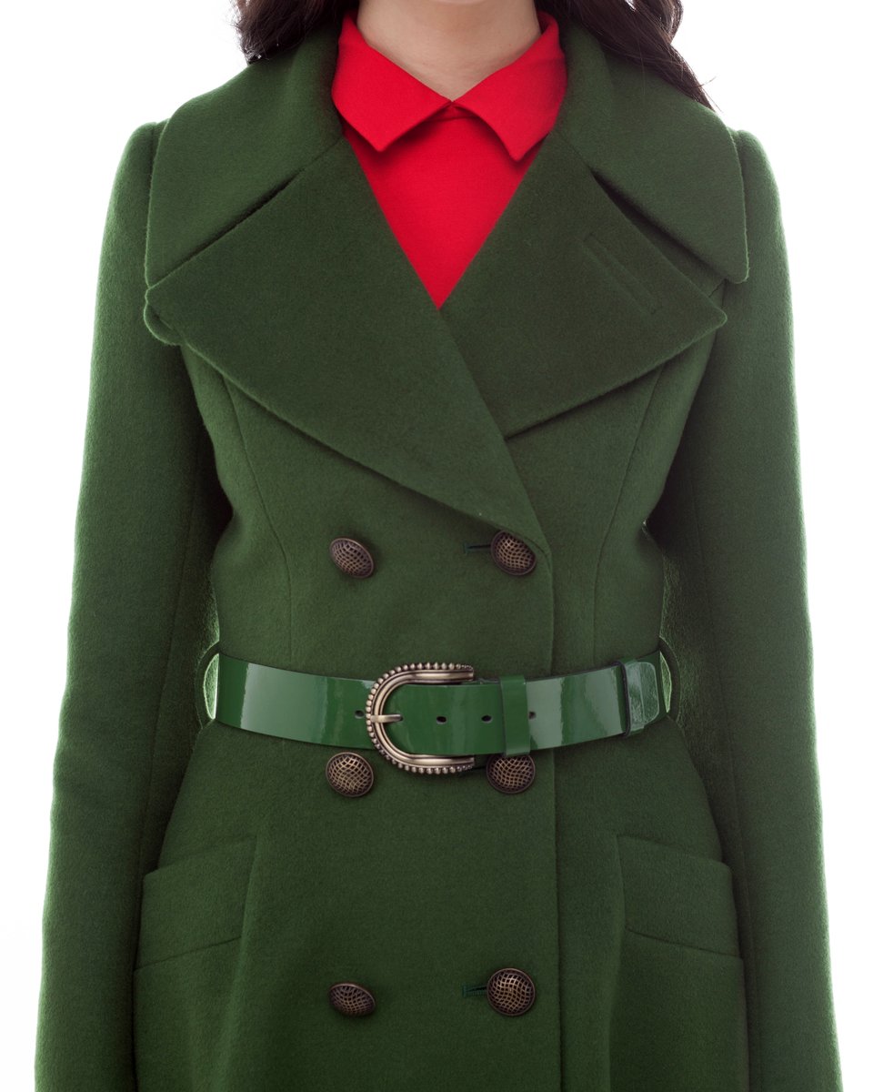 Пальто-двубортное с юбкой солнце, зеленого цвета