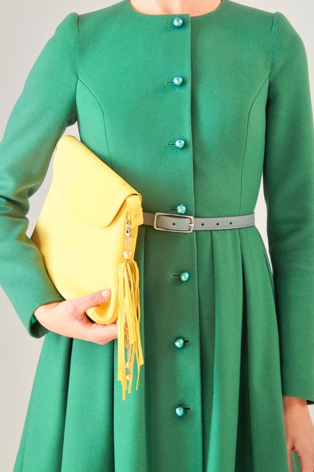 Пальто "Ekaterina Smolina" приталенного силуэта, с пышной юбочкой, зеленое