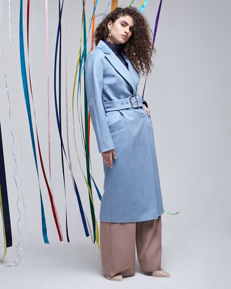 Пальто классическое синего цвета из шерстяной ткани