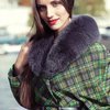 Пальто из жаккарда с меховым воротником