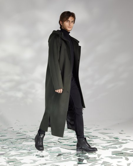Мужское пальто длины макси цвета хаки