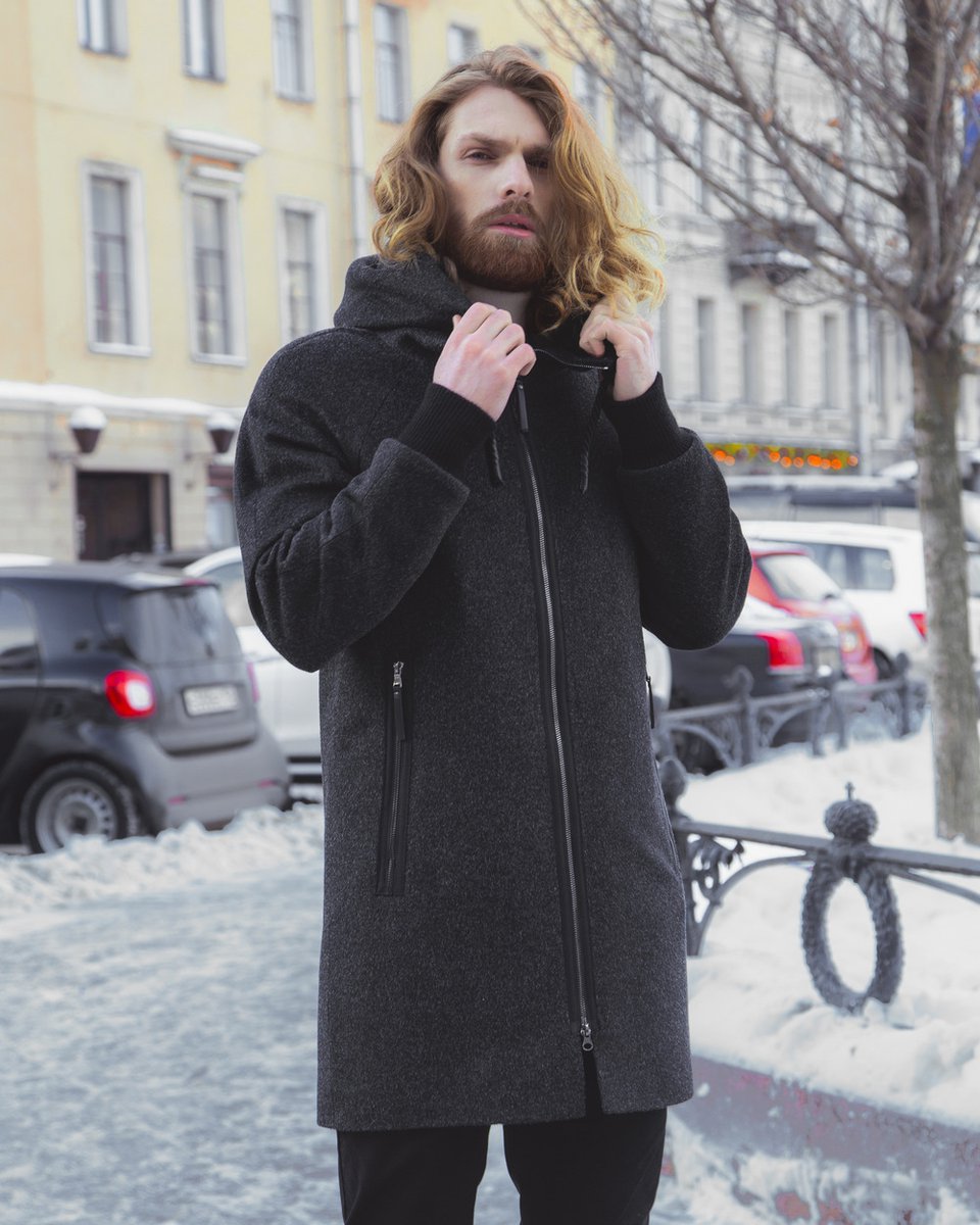 Мужское пальто прямого силуэта цвета серый меланж