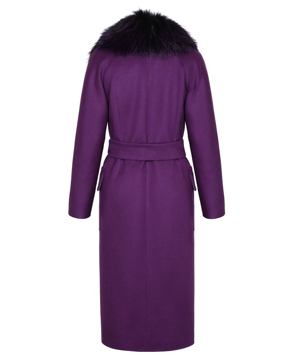 Зимнее пальто с меховым воротником, фиолетового цвета