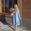 Пальто с фестонами небесно-голубого цвета