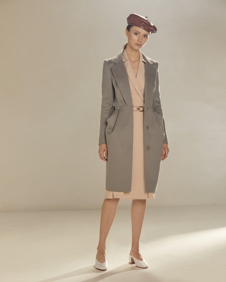 Пальто с удлиненными лацканами и юбкой-тюльпан, серого цвета