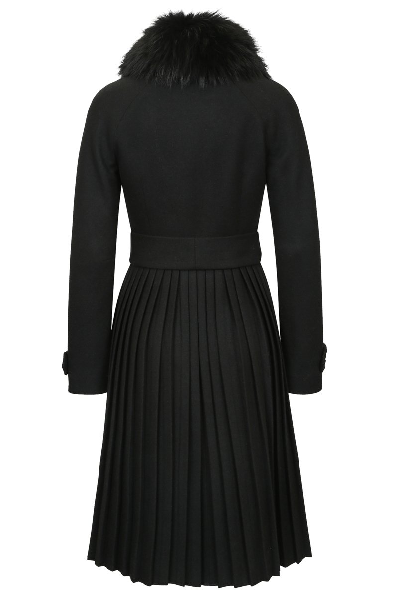 Пальто черного цвета с расклешенной юбкой-плиссе