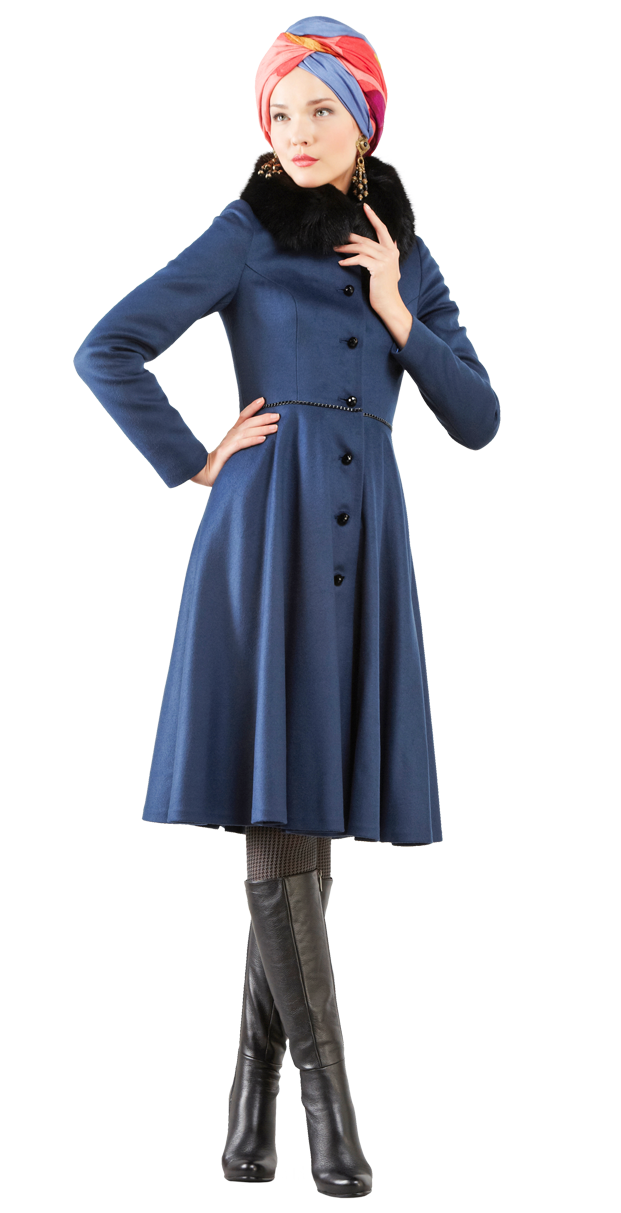 Пальто с юбкой-солнце, синего цвета www.EkaterinaSmolina.ru