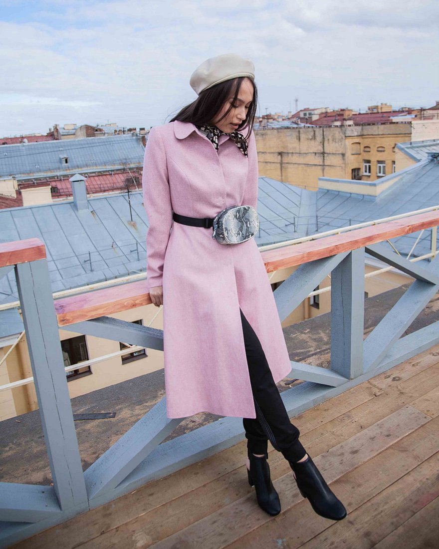 Пальто с юбкой солнце розового цвета с узором"елочка" www.EkaterinaSmolina.ru