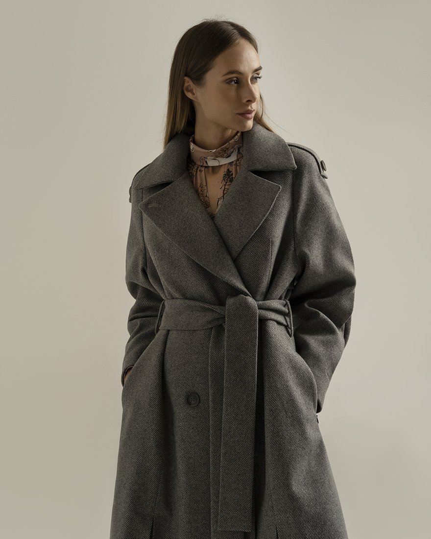 Пальто с юбкой-трапецией и складками на рукавах www.EkaterinaSmolina.ru